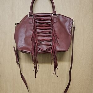 Fringed Burgundy Leather Handbag